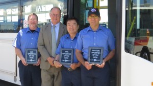 Bus Operator Andy Church, TriMet General Manager Neil McFarlane, MAX Operator of the Year Jason Wang and Mini-Run/Part-Time Operator of the year Fernando Lopez.
