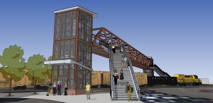 Rendering of future Lafayette Street pedestrian bridge in the Brooklyn neighborhood will connect to future Orange Line MAX station and other destinations.