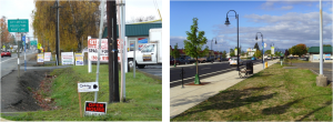 Along Adair Street in Cornelius, where TriMet riders once stood at a bus stop pole between the roadway and a drainage ditch, now they enjoy a wide sidewalk, bench and lights.