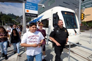 As part of the School Safety Rides program, Milwaukie Police Chief Steve Bartol and Milwaukie High students get an up close look at Tilikum Crossing, Bridge of the People.