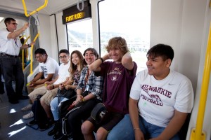 Milwaukie High students get an advanced ride on the future MAX Orange Line as part of TriMet's School Safety Rides, sponsored by OHSU Doernbecher Children's Hospital.
