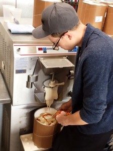 Salt & Straw head ice cream maker Tyler Malek mixes up a batch of MAX Orange Line-inspired ice cream