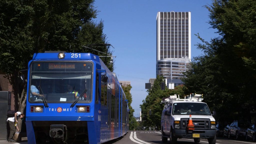 TriMet MAX train in Downtown Portland.