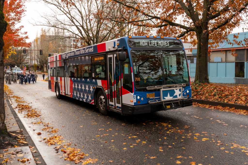 TriMet Veterans Day bus in the Portland Veterans Day Parade.